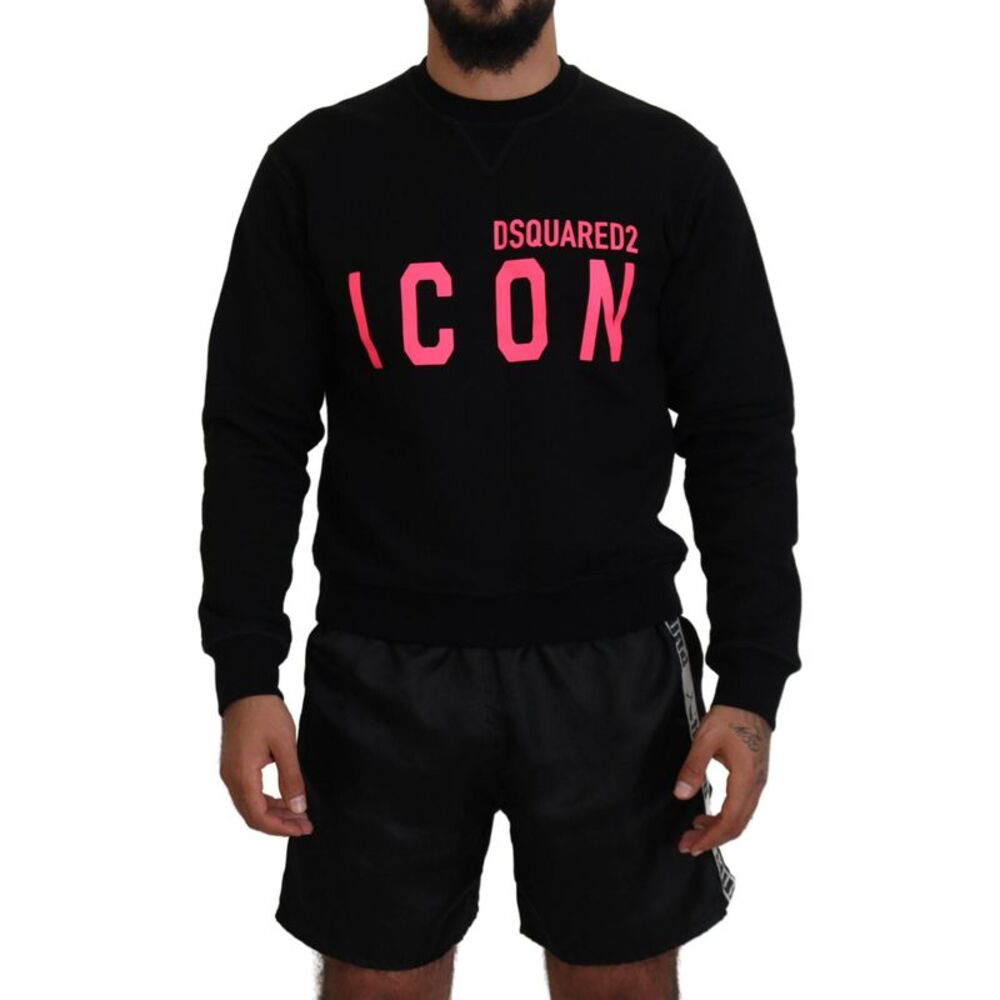 Dsquared² Black Printed Long Sleeves Pullover Men's Sweater